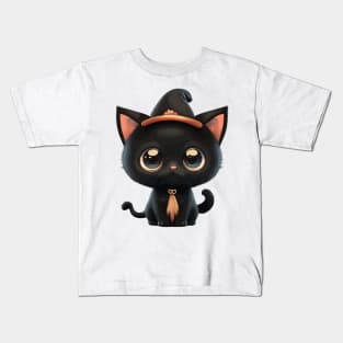 Cute black Halloween kitty in a hat Kids T-Shirt